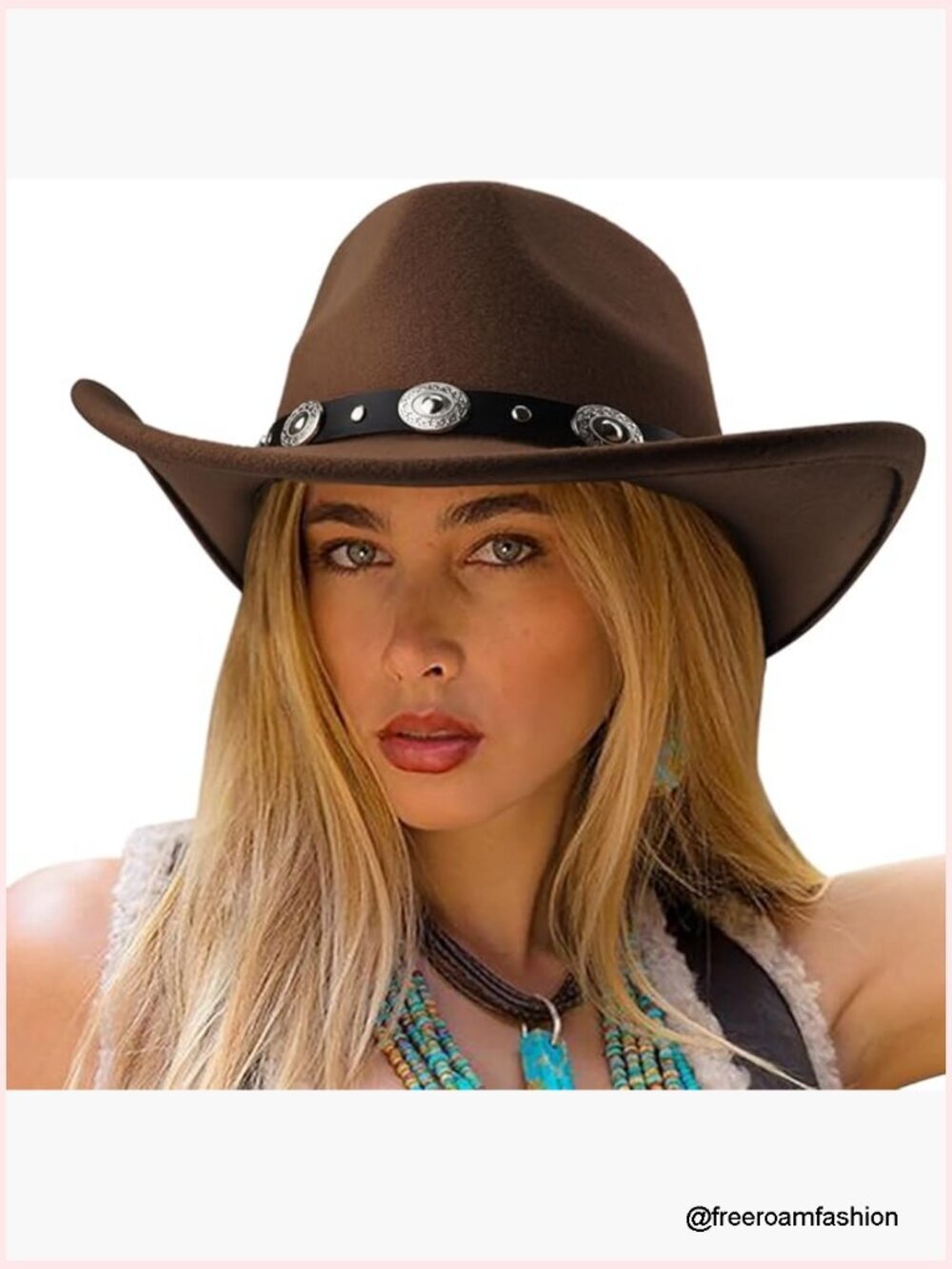 Classic Felt Wide Brim Cowboy Hat with Belt Buckle Unisex